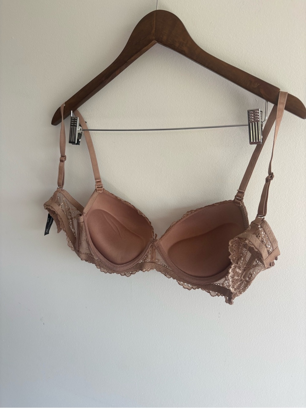 Women’s Lace Push-Up Underwire Bra 36B Taupe Nude Floral Lace - Picture 6 of 8